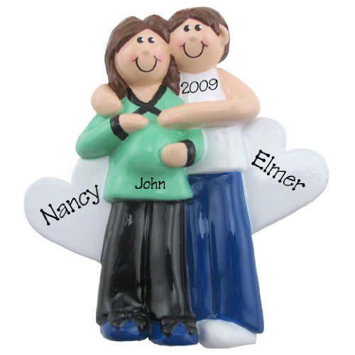 Expecting Couple Brown Hair Personalized Ornaments
