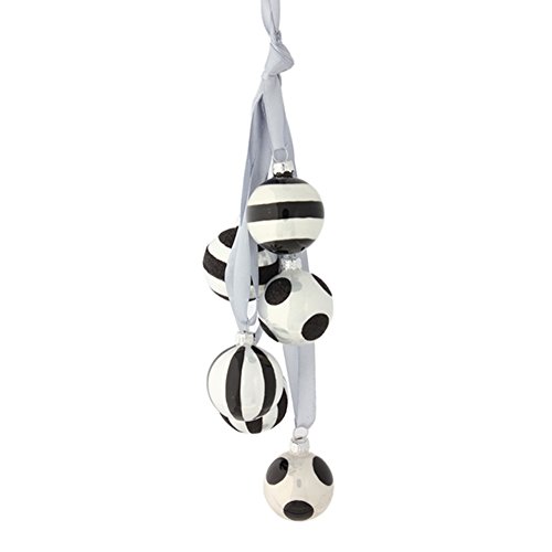RAZ Imports – Black and White Modern Stripes and Polka Dots Cluster Glass Ball Tree Ornament, 9 Inches with 6 Balls
