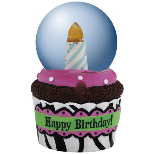 Westland Giftware Catherine Holman Blow Out Water Globe Figurine, 45mm, Happy Birthday Zebra Cupcake