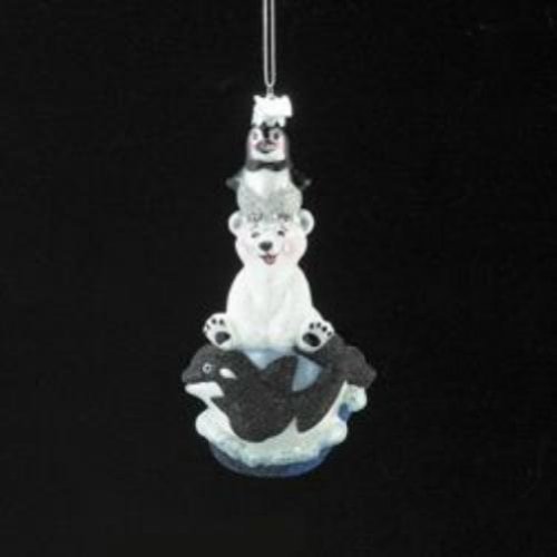 Kurt Adler Noble Gems Orca Polar Bear And Penguin Stacked Ornament