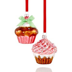 Holiday Lane Set of 2 Glass Cupcake Ornaments