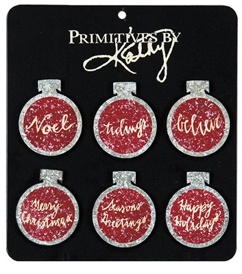 Set/6 Tin Red Ornament Christmas Magnets by Primitives By Kathy