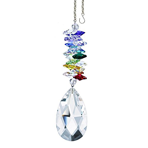 Swarovski crystal 5″ Tall Clear 2″ Almond Prism & Multicolored Cascade Crystal Ornament, Rainbow Maker, Sun Catcher, Versatile, Striking Decorative Element Adorned with Swarovski crystal & Certificate