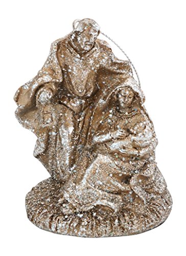 Holy Family Glittered Champagne Gold Christmas Nativity Ornament, 3.5 Inches