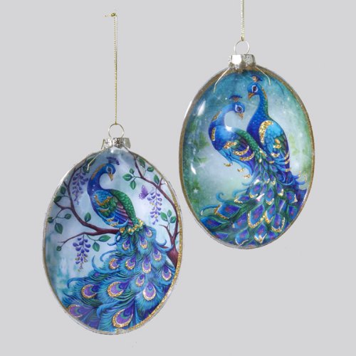 Kurt Adler Glass Peacock Disc Ornament Set