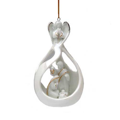 Appletree Design Resting Angel Overlooking Nativity Scene Ornament, 4-1/2-Inch Tall, Includes String for Hanging