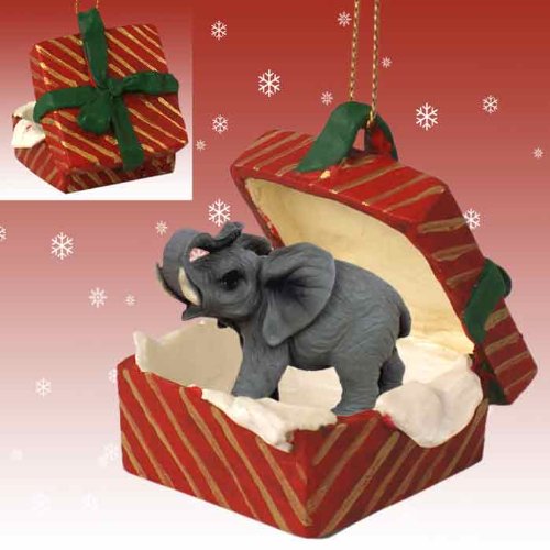 Conversation Concepts Elephant Gift Box Red Ornament