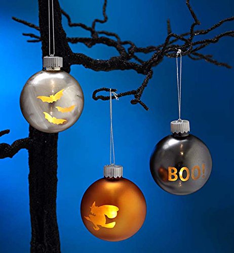 Bethany Lowe Halloween Glass Ball Light Up Ornaments (Set/3)