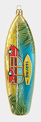 Surfboard with Woodie Car Polish Glass Christmas Ornament Surfing Decoration