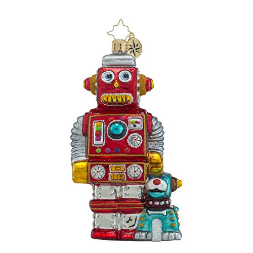 Christopher Radko Heavy Metal Robot and Robot Dog Glass Ornament Space Age