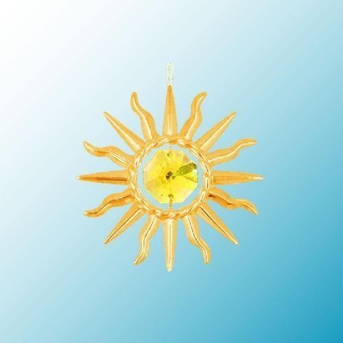 24K Gold Plated Hanging Sun Catcher or Ornament….. Sun With Yellow Swarovski Austrian Crystals