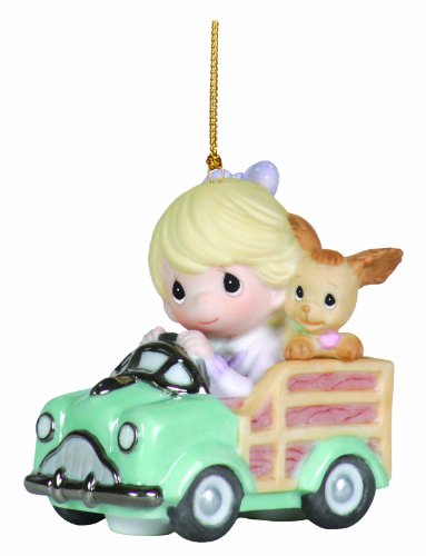 Precious Moments Girl In Wood Panel Car With Puppy Ornament “I Wouldn’t Go Anywhere Without You”