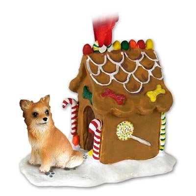Chihuahua Longhaired Ginger Bread House Ornament