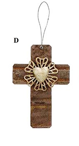 Creative Co-Op Country Christmas Collection Tin Cross Ornament With Flower, Choice of Style (D)
