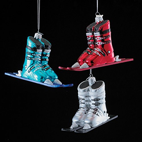 Kurt Adler 6″ Noble Gems Glass Ski Boots W/skis Ornament 3/asstd