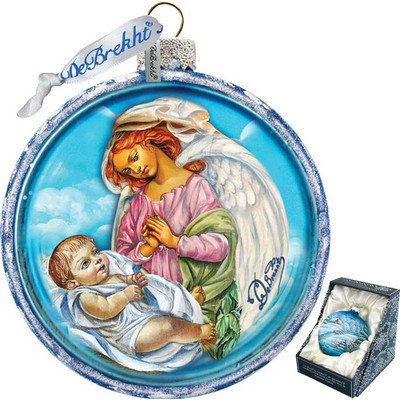 G. Debrekht Jesus and Angel Cut Ball Glass Ornament