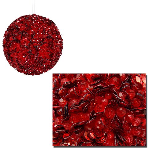 Vickerman Lavish Red Hot Fully Sequined and Beaded Christmas Ball Ornament, 3.5″