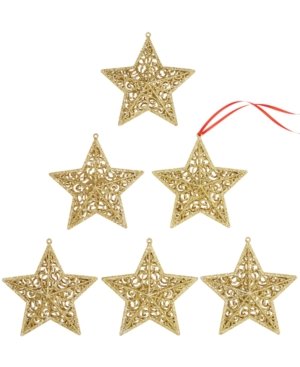 Holiday Lane Box of 6 Gold Star Ornaments