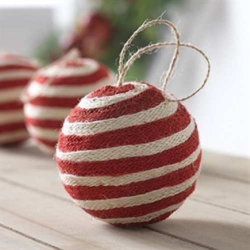 Christmas Ornaments Set of 3 Decorative Spheres White and Red Striped Christmas Decoration 3.5 Inch Balls