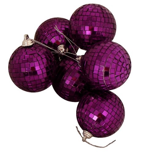 Northlight Seasonal Purple Mirrored Glass Disco Ball Christmas Ornaments, 6 Pack, 3.25″