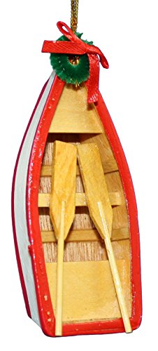 Kurt Adler Wooden rowboat with Wreath Ornament (Red)