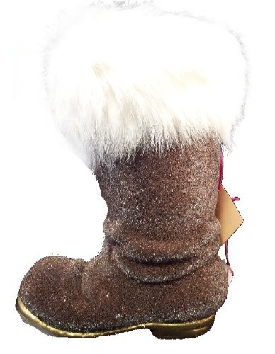 Ino Schaller Paper Mache Brown Beaded Santa Boot Christmas Candy Container