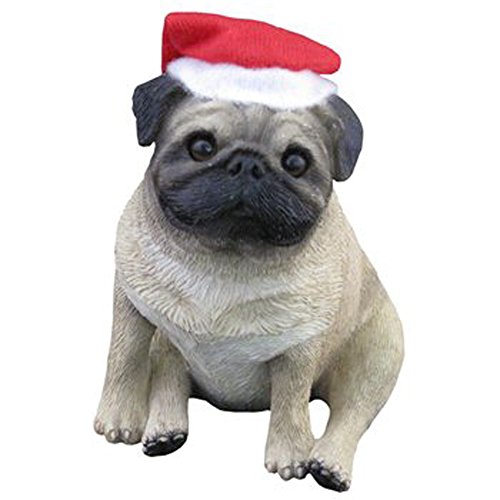 Sandicast Fawn Pug Sitting with Santa Hat Christmas Holiday Ornament (XSO12203)