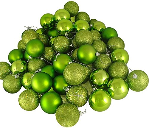 24ct Green Kiwi Shatterproof 4-Finish Christmas Ball Ornaments 2.5″ (60mm)