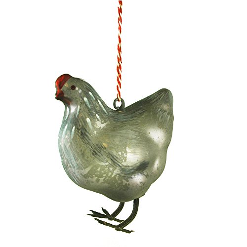 Pewter Glass Hen Hanging Christmast Tree Ornament