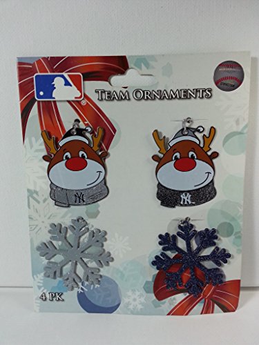 MLB Yankee Reindeer/Snowflake 4 pack Ornament Set