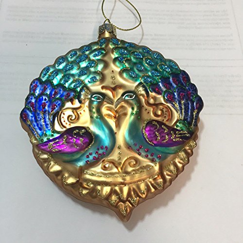 Holiday Lane Double Sided Peacock Glass Christmas Ornament