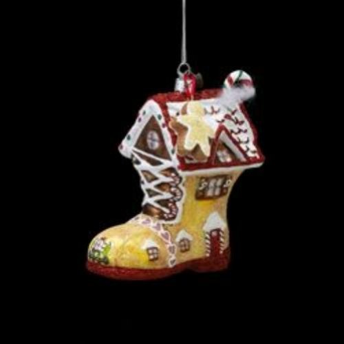 Kurt Adler Noble Gems Glass Gingerbread Boot House Ornament, 5.5-Inch