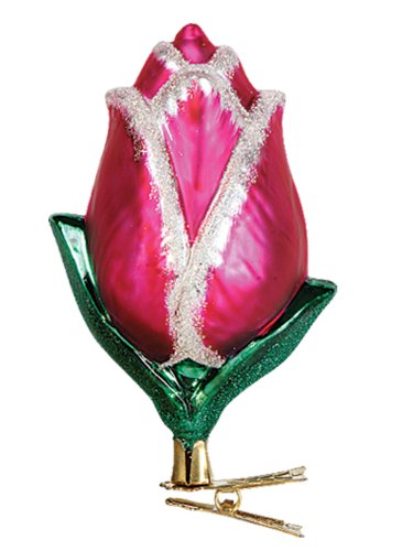 Pink and White Tulip Polish Mouth Blown Glass Christmas Clip Ornament Decoration