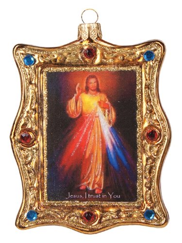 Jesus I Trust in You Polish Mouth Blown Glass Christmas Ornament Tree Decoration
