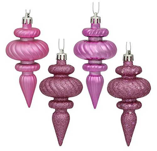 8ct Bubblegum Pink 4-Finish Regal Shatterproof Finial Christmas Ornaments 4″
