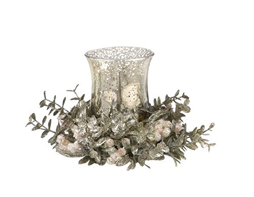 Ganz 5” x 7” Small Glass Tea Light Holder Champagne White Floral