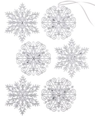 Holiday Lane Set of 6 Silver Sequined Snowflake Ornaments