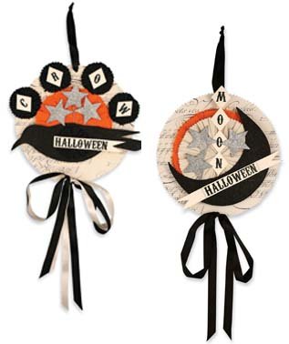 Bethany Lowe Halloween Crow and Moon Hanging Ornaments (Set/2)