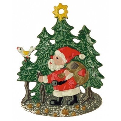 Santa in Forest – German Pewter – Christmas Ornament
