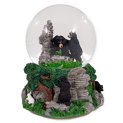 Black Bears in the Woods Glass Musical Snow Globe Plays Song Born Free