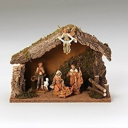 Fontanini 5 Piece Italian Christmas Nativity Set with Wooden Stable 54422 Italy