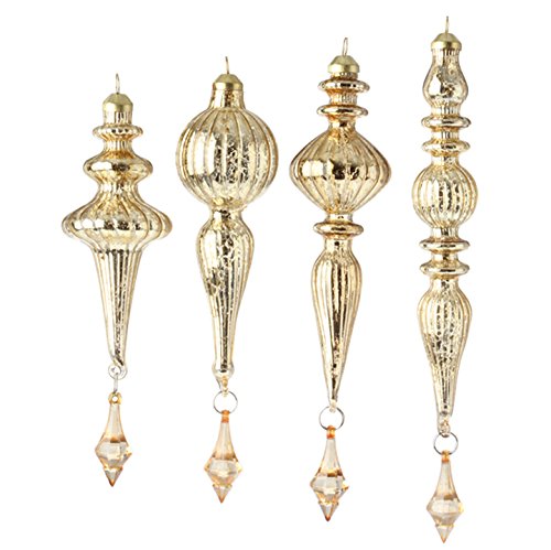 RAZ Imports – 5″ Gold Antiqued Glass Finial Christmas Tree Ornaments – Set of 4