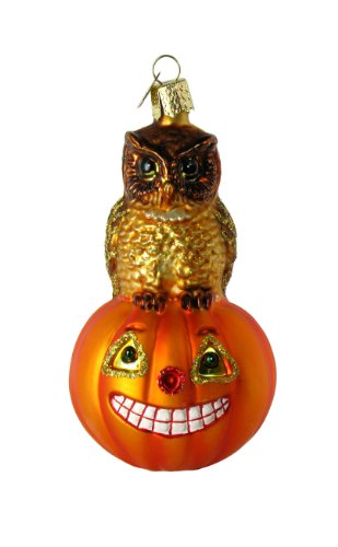 Old World Christmas Owl And Pumpkin Glass Blown Ornament