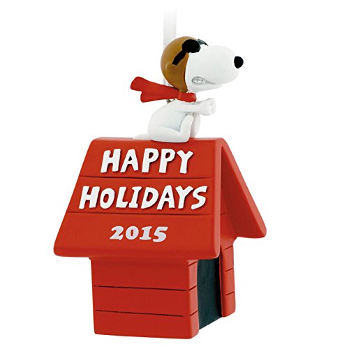Hallmark Peanuts Snoopy Flying Ace on Doghouse Happy Holidays Christmas Ornament