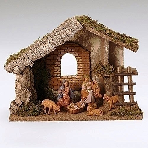 Fontanini 6 Piece Italian Christmas Nativity Set with Wooden Stable 54421 Italy