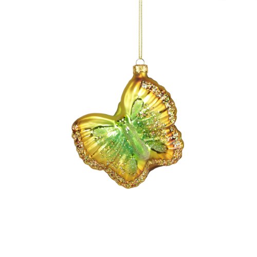 Sugared Fruit Glittered Gold Glass Butterfly Christmas Ornament 3.5″