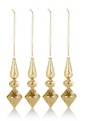 Winter Lane Set of 4 Handblown Mercury Glass Ornaments ~ Gold