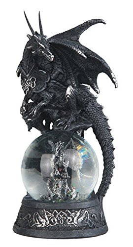 StealStreet SS-G-71553 Black Dragon On Baby Grey Dragon Snow Globe Decorative Statue