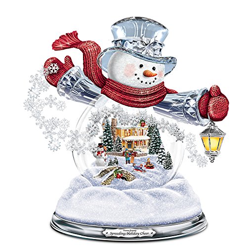 Thomas Kinkade Snowglobe Snowman with Lighted Scene Plays 8 Holiday Carols by The Bradford Exchange