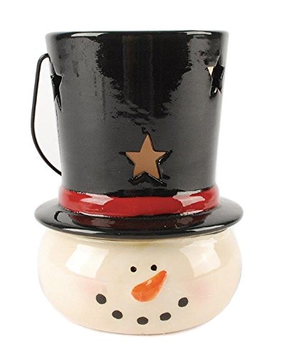 Blossom Bucket Small Black Hat Snowman LED Lantern Christmas Decor, 4-1/4″ High